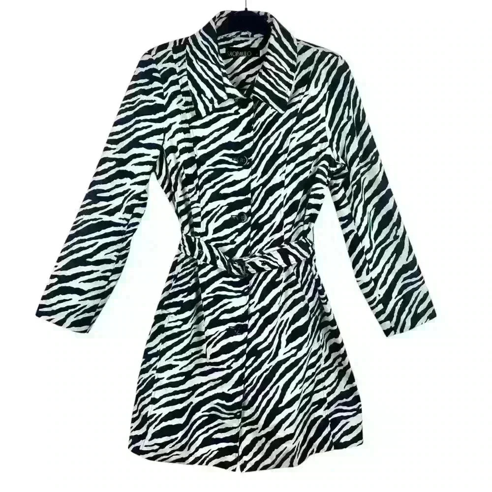 Sao Paulo Zebra Print  Size 12 Trench Coat - Boho Chic Animal Print Sexy Belted - Picture 3 of 16